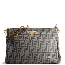 FENDI Velvet Zucca FF O'Lock Chenille Bag - Grey OUTLET FINAL SALE picture