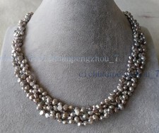 4 Strands Natural 4-6mm Black/Gray Freshwater Baroque Pearl Necklace 18'' picture