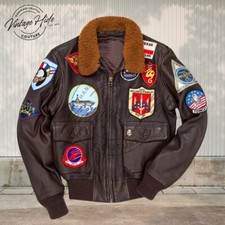 Men's Maverick Top Gun Aviator Pilot Leather Bomber Jacket With Embroidery Patch picture