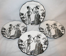 Potter’s Studio Halloween Skeleton Couple Ceramic Salad Plates Set of Four New picture