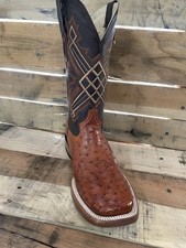 Mens Genuine Ostrich Leather Cowboy Rodeo Square Toe Boots Size 9.5 picture