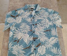 Tropical Storm Mens Button-up Shirt Large, Polynesian Flower/ Canoe Design picture