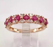 2.20Ct Princess Cut Lab Created Ruby Wedding Band Ring 14K Yellow Gold Plated picture