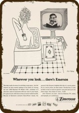 1955 EMERSON TV Vintage Look DECORATIVE METAL SIGN SAUL STEINBERG WOMAN BATHING  picture