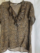 Worthington Leopard Print Ruffle V-Neck Blouse - Tan/Black picture
