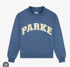PARKE MOCKNECK INDIGO Blue Sweatshirt w/Peel Yellow lettering NWT size S/M Rare picture