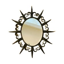 Black Sunburst Round Accent Mirror Antique Iron Finish Metal Frame 25x21 picture