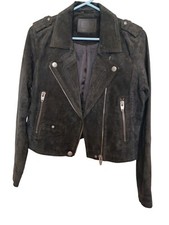 SL8 Blank NYC Gray Green suede leather moto jacket biker casual women’s small  picture