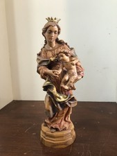 Catholic Church Antique Blessed Virgin Mother Mary Statue 11” wood carved anri picture