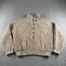 THE GREAT Henley Sweater Womens 1(S) Beige Acrylic Wool Alpaca Cable Knit Italy picture