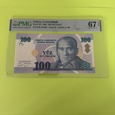 PMG Graded Turkey, Central Bank 100 New Lirasi Banknote 2005 pic221 67 UNC picture