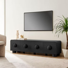 Sonnet 69 In. Retro Modern Low TV Stand in Black-Entertainment Center for under picture