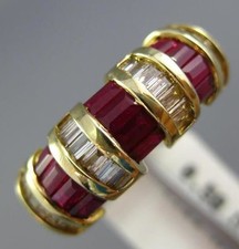 ESTATE WIDE 1.48CT ROUND DIAMOND & AAA RUBY 14KT YELLOW GOLD 3D ANNIVERSARY RING picture