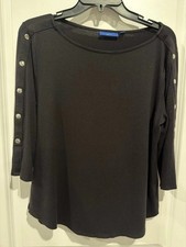 Apt. 9 Women’s Large Black 3/4 Sleeve Top Silver Snap Button Detail picture