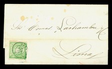 PERU 1868 Coat of Arms 1d green Sc# 14 used XF folded letter 