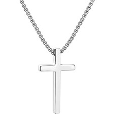 Cross Necklace for Men, Silver Cross Stainless Steel Pendant Necklace, Mens Cros picture