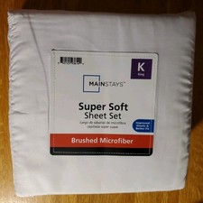 Walmart Mainstays Super Soft Brushed Microfiber 4pc King Sheet Set Arctic White picture