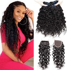 Water Wave 3 Bundle with Closure Curly Wet Wavy Bundles Human Hair with closure picture