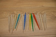 Lot of 25 Vtg Plastic Icicle Christmas Ornaments MCM 1950s Multi Colored Glow picture