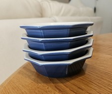 NEW Emile Henry Williams Sonoma 4 Mini Ruffled Pie Tart Quiche Dish Blue Ceramic picture