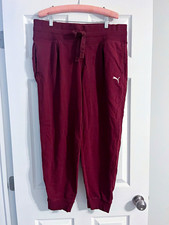 PUMA Women's Burgundy Logo Fleece Jogger Pants XL Drawstring Elastic Waist picture