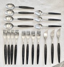 Gense Focus Deluxe Black 18pc Flatware Set Folke Arstrom Sweden 18/8 MCM picture