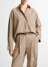 NEW Vince Light Wheatstone Check Boxy Fit Cropped Shirt Sz M NWT $368 picture