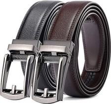 28″-50″ Men's Leather Ratchet Dress Belts Automatic Buckle Click Sliding Belt picture