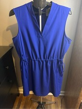 Calvin Klein Royal Blue V Neck Dress Size 14 Drawstring Waist Pockets picture