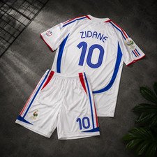 Zinedine Zidane #10 France 2006 World Cup Kids Retro Soccer Jersey Kit Set picture
