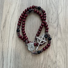 St. Michael Red Corded Rosary Wooden Beads Corded Rosary Rosario San Miguel picture