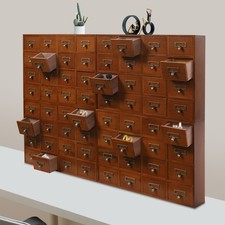 Vintage Pine 64-Drawer Tabletop Storage Cabinet Brown 4×16 Drawers picture