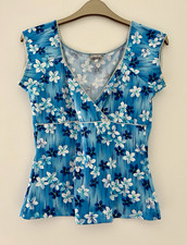 Vintage Y2K Rave Blue Floral Cap Sleeve Top - Fairycore Blouse | Size Small 8-10 picture
