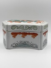 Iron-Red Famille-Verte Box with Dragon, Cloud & Wave Reliefs, Late Qing, L15.5cm picture