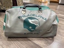 Vtg Philadelphia Eagles Vinyl Duffle Bag NFL Football Hard Bottom Kelly Green  picture