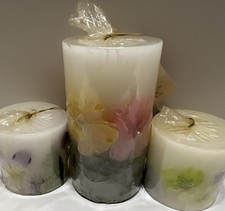 3 Pack Floral Scented Round Pillar Candles Wax Decorative Hydrangea Hyacinth  picture