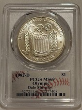 1992 D Los Angeles XXV Olympic Silver Dollar PCGS MS69 Dale Murphy Sig Label picture