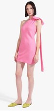 Staud Floret Mini Dress 0 Bubblegum Pink One Shoulder Bow Croquette NEW picture