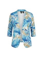 Additions By Chicos Blue & Beige Tropical Print Open Front Cardigan Size 3 picture