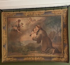Large 19th C Spanish Oil Canvas Vision of St Anthony of Padua After Murillo 128x picture