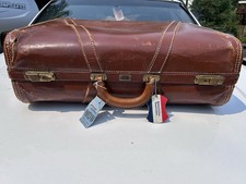 VTG 50’s Leather Luggage Case Suitcase Red Brown Cowhide Rare 21x15x7 picture