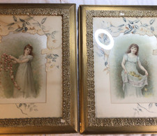 Two, Antique Framed And Matted, Victorian Style Pictures  picture