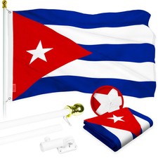 G128 Cuba Flag 3x5 Ft Embroidered and 6 FT White Spinning Flagpole Combo picture