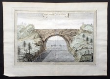 1750 Prevost, after Kircher, Antique Print Bridge over Yellow River, Xensi China picture