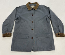 Vintage LL Bean Womens Large Barn Chore Coat Blue Canvas Corduroy Collar 90s picture