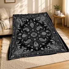 Black White Paisley Bandana Coral Fleece Blanket picture