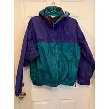 Columbia Vintage Windbreaker Jacket Mens XL Purple Teal Colorblock Hooded Zip picture