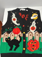 Vintage Karen Scott Sweater Vest Womens S Halloween GhostFall 90s Hand Knit picture