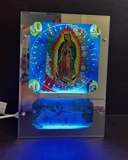 Vintage Our Lady Of Guadalupe Motion Lighted Wall Clock Mirror Mexican Flag  picture