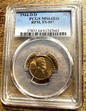 1944 D/D PCGS MS64 Red FS-507 RPM  Lincoln Wheat Cent GREAT LOOKING COIN picture